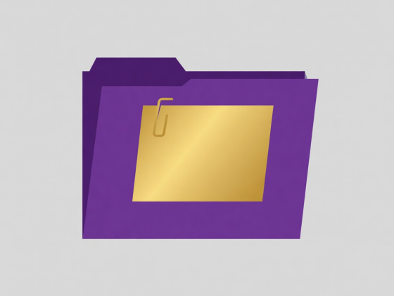 Flat vector folder of video clips in violet with a gold rights note document clipped to the front